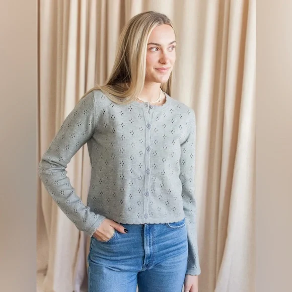 All:row pointelle cardigan sweater, medium, NWT - Picture 1 of 6